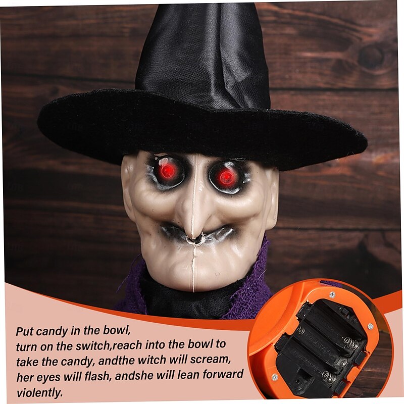 Halloween Candy Bowl With Animated Skull, Move Head And Glow Eyes, Spooky Music, Perfect For Trick Or Treating And Haunted House Decoration3