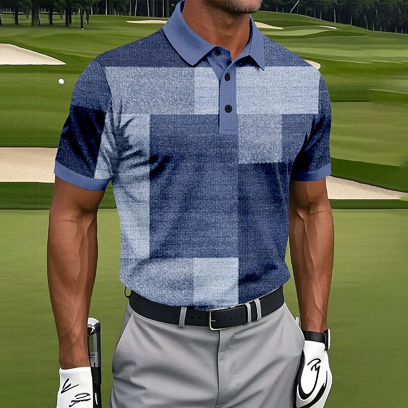 Men's Patchwork Golf Polo Sports Polo Shirts Short Sleeve Polo Shirts Collared Shirts Casual Athleisure Buttons Summer Blue Purple Green