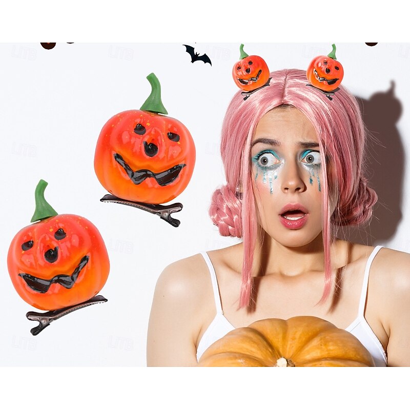 Halloween Pumpkin Hair Clip, Creative Faux Smiling Pumpkin Headwear, Cute Side Bang Clip for Party and Costume Accessory4