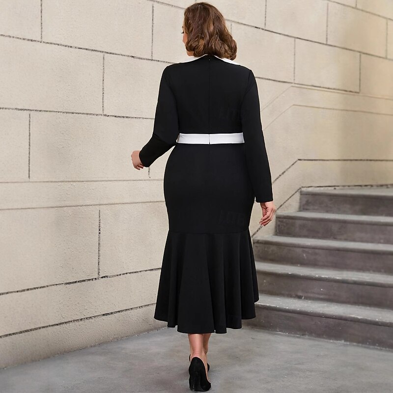 Retro Vintage 1950s 1960s Midi Mermaid Dresses Plus Size Ruffle Asymmetric Hem Fit and Flare Fancy Dress Women's Formal Party & Evening Retro Theme Party Adults' Dress Spring Fall & Winter4