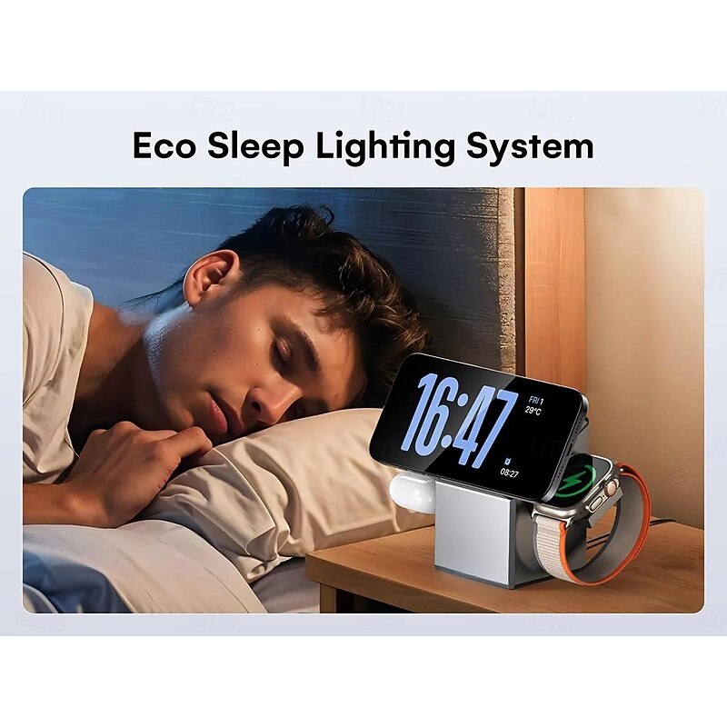 3-in-1 Wireless Charging Station for iPhone, Fast Wireless Charging Station Compatible with Mag-Safe Charger,Magnetic Foldable Travel Charger Stand Nightstand for iPhone ,Apple Watch, AirPods3