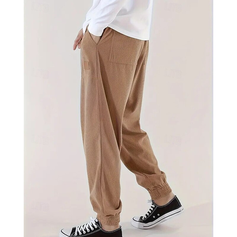 Men's Sweatpants Joggers Corduroy Pants Pocket Elastic Waist Drawstring Plain Comfort Sports Outdoor Daily Fashion Casual Dark Brown Black Micro-elastic3