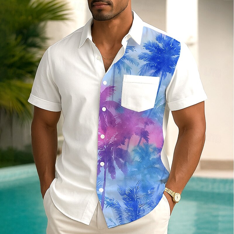 Men's Gradient Coconut Tree Tropical Plants Summer Hawaiian Shirt Button Up Shirt Aloha Shirt Short Sleeve Hawaiian Holiday Beach Wear Summer Spring Turndown 3D Print Collared Shirts Front One Pocket
