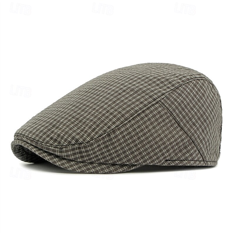 Men's Flat Cap Ascot Hat Newsboy Hat Blue Gray Cotton Fabric Fashion Casual Street Daily Plaid Adjustable Sunscreen Breathable