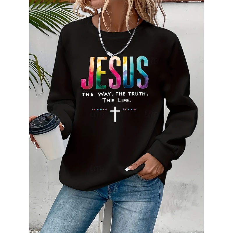 Women's Pullover Sweatshirt Graphic Letter Fashion Casual Long Sleeve Crew Neck Regular Tops Street Dailywear Casual Print Black Fall Winter
