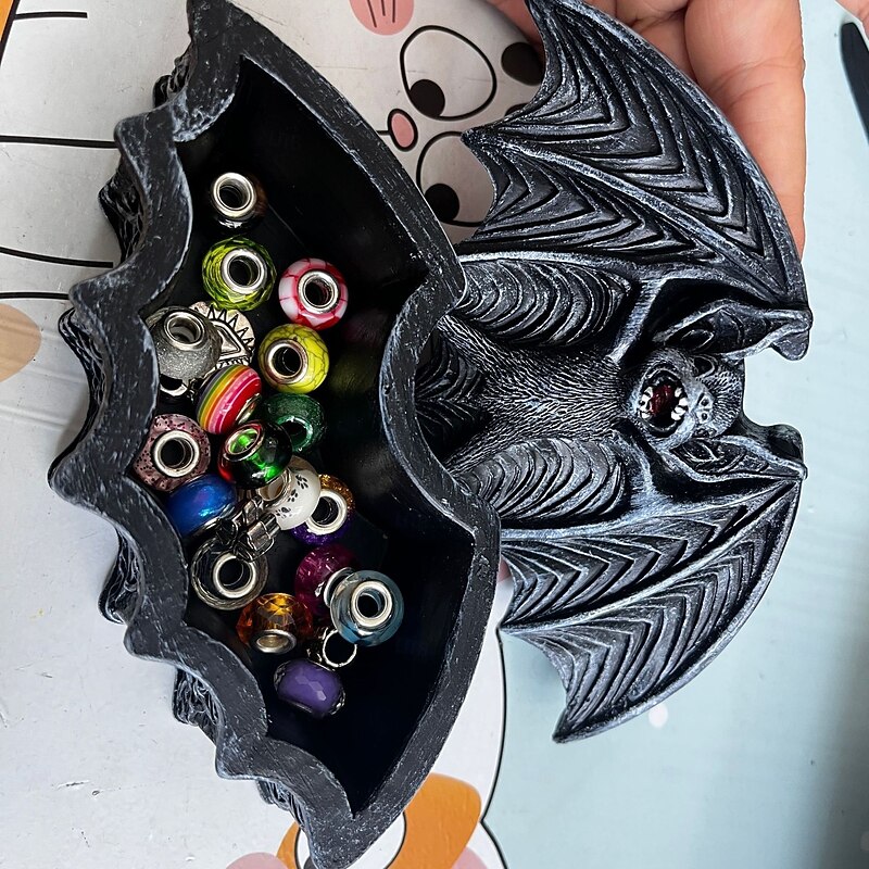 Halloween Bat Resin Storage Box, Gothic Style Bat Sculpture Container, Decorative Resin Box for Home, Party, Desk Decor4