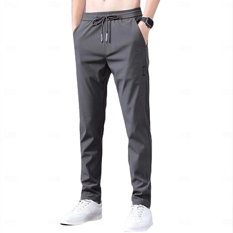 Men's Trousers Casual Pants Drawstring Elastic Waist Solid Color Breathable Quick Dry Formal Weekend Classic Casual / Sporty Slim Black 1 dark grey 12