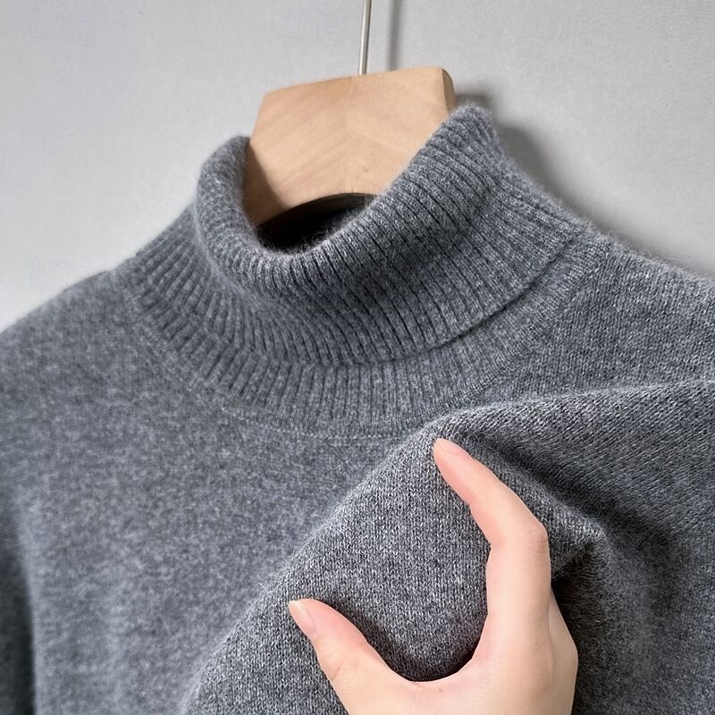 Men's Pullover Sweater Jumper Knit Sweater Ribbed Knit Regular Tops Knitted Plain Turtleneck Fashion Basic Vacation Daily Wear Clothing Apparel Winter Autumn Camel Wine M L XL2