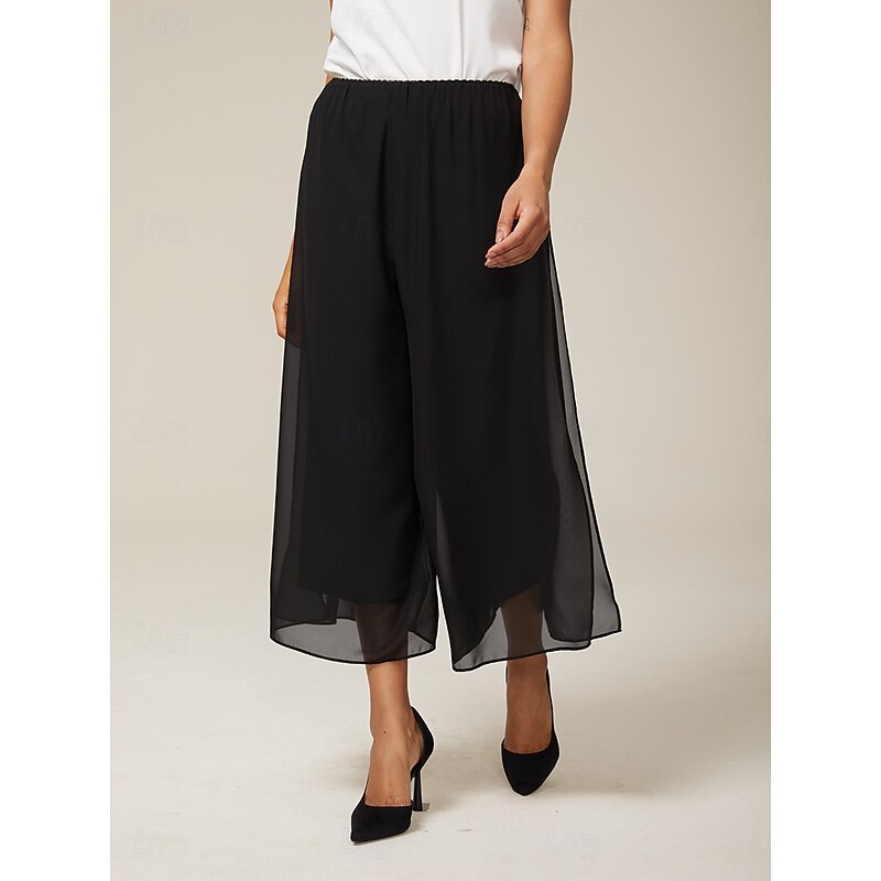 Women's Culottes Wide Leg Vacation Classic Calf-Length Mid Waist Elastic Waist Stylish Fashion Stretchy Formal Office Dailywear Black Summer Spring Fall4