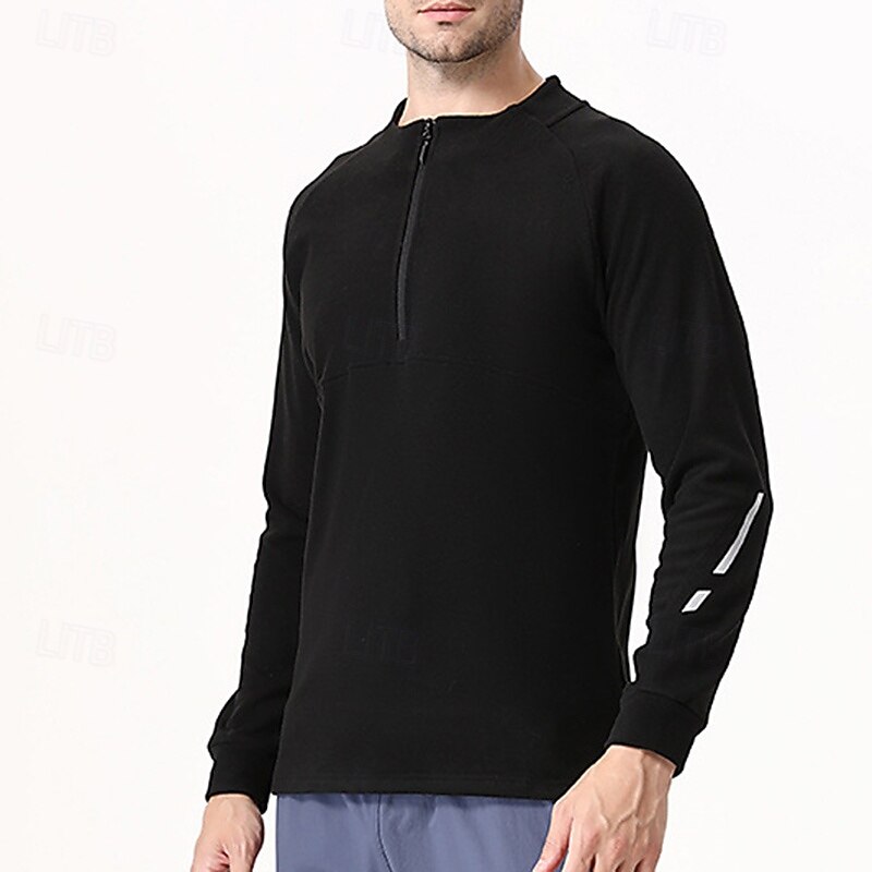 Men's Fleece Sweatshirt Quarter Zip Sweatshirt Long Sleeve Crew Neck Top Outdoor Thermal Warm Winter Polyester Dark Grey Black Blue Tennis Golf Running3