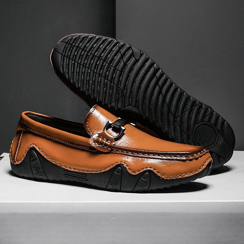 Men's Slip-On Faux Leather Loafers with Buckle – Casual Moc Toe Driving Shoes for Daily Wear Business & Travel2