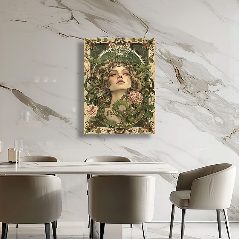 Art Deco Medusa Canvas Wall Art Snake and Rose Design Vintage Style Unframed Canvas Painting for Home Decor Light Luxury Artwork for Living Room Hallway Studio - Craft Supplies4