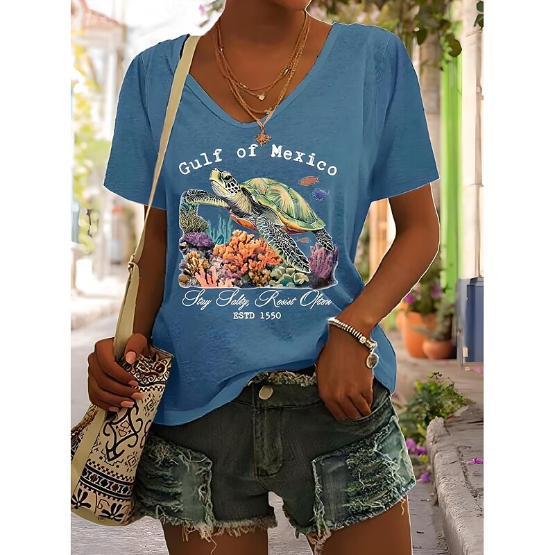 Women's T Shirt Graphic Animal Letter Vintage Stylish Classic Short Sleeve V Neck Regular Tops Daily Print Black White Blue Green Gray Summer Spring4