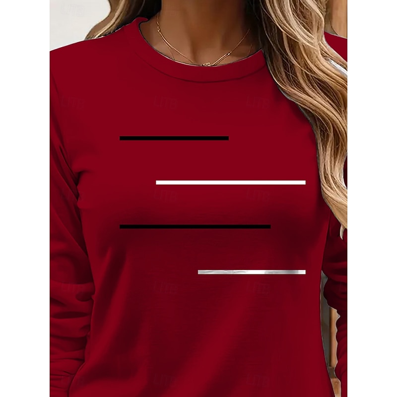 Women's T shirt Long Sleeve Crew Neck Long Sleeve Tunic Graphic Geometric Striped Vintage Stylish Round Neck Regular Tops Daily Print Pink Red Blue Purple Brown Fall Prefall3