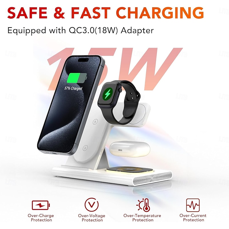 3 in 1 Foldable Charging Station for Apple Products,Fast Wireless Charger Travel Dock Adapter for iPhone 16/15/14/13/12/11/X/XS,for iWatch 10/9/8/7/Ultra2/Ultra/SE,for AirPods 4/3/2/Pro/22