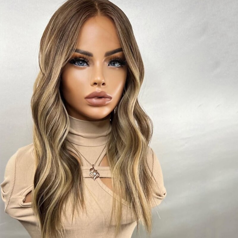 Remy Human Hair 5x5 Closure 13x4 Lace Front Wig Middle Part Brazilian Hair Wavy Blonde Wig 130% 150% Density with Baby Hair Highlighted / Balayage Hair 100% Virgin Glueless Pre-Plucked For Women Long3