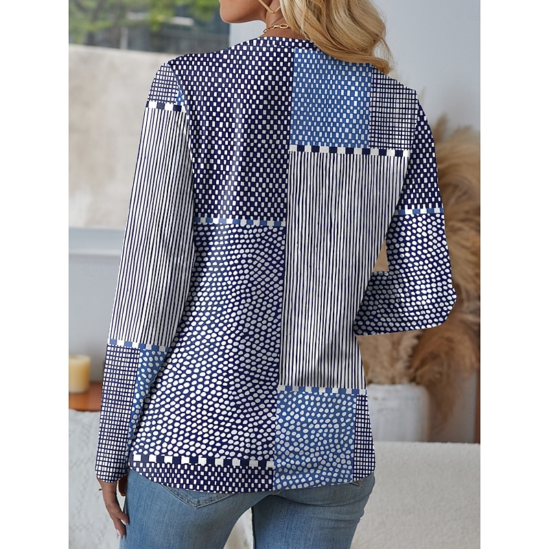 Women's T shirt Long Sleeve Crew Neck Long Sleeve Tunic Graphic Geometric Vintage Casual Regular Tops Daily Print Pink Blue Purple Green Spring Fall Prefall2