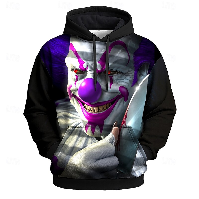 Tom Wood Men's 3D Graphic Joker Hoodies Sweatshirt Hoodie Hooded Sweatshirt Crew Neck Punk 3D Print Club Streetwear Black Drawstring Fall Winter Designer