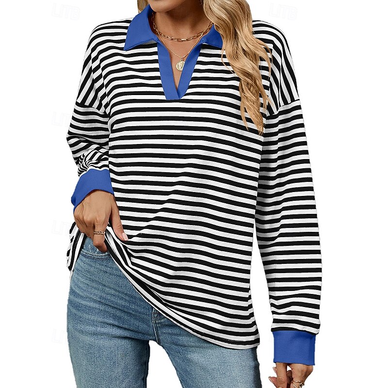 Women's Pullover Sweatshirt Casual Tops Long Sleeve Top Athleisure V Neck Stripes Sun Protection Windproof Outdoor Sportswear Activewear Dark Pink Black Pink4