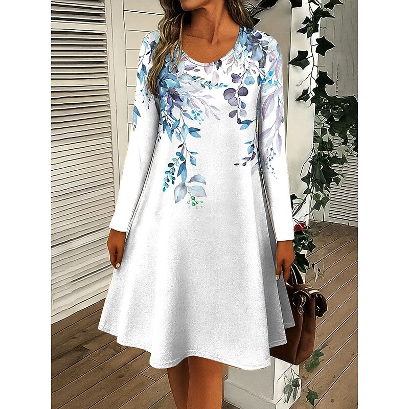 Women's Mini Dress Crew Neck Long Sleeve Casual Dress T Shirt Dress Tee Dress A Line Dress Casual Regular Fit Floral Graphic Pink Blue Purple Green Fall Winter4