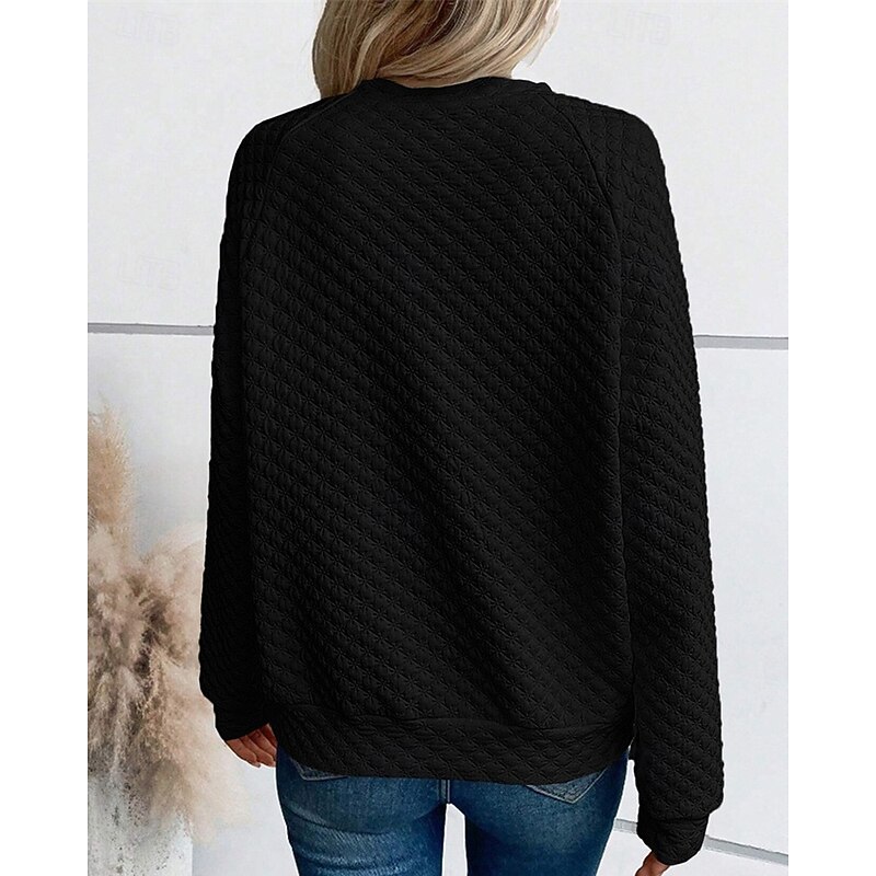 Women's Texture Sweatshirt Pullover Plain Waffle Sweatshirt  Streetwear Casual Comfy Long Sleeve V Neck Regular Tops Street Holiday Going out Black White Beige Fall4