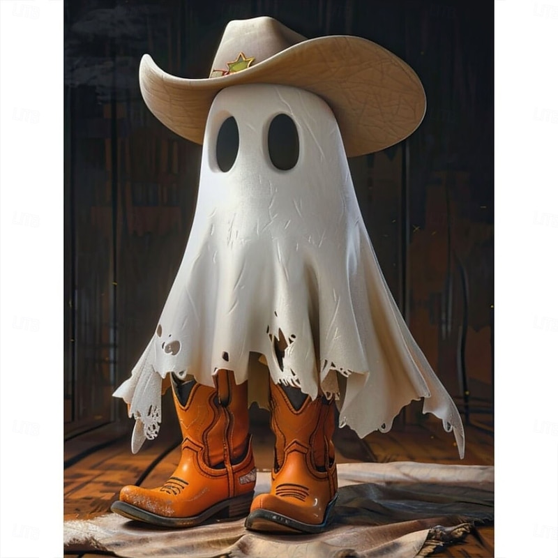 Halloween Cowboy Cute Ghost Decoration Resin Figurine, Spooky Resin Sculpture Decor, Small Desktop Statue for Home, Office, Party Decoration