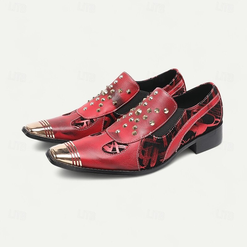 Men's Red Leather Shoes with Studded Detailing and Sleek Modern Design Perfect for Trendy Casual Wear Fashion Shows and Social Gatherings2
