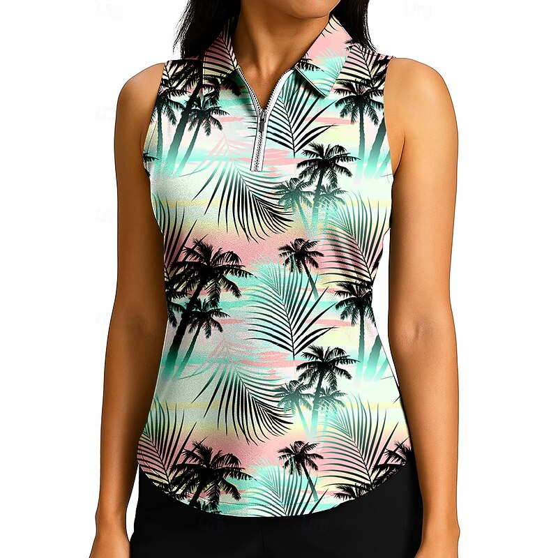 Women's Tree Plants Tops Sport Shirt Golf Polo Shirt Tennis Shirt Sleeveless Zipper UPF50+ UV Resistant High Elasticity Moisture Wicking Breathable Tennis Pickleball Running Turndown Zip Collar Shirt3