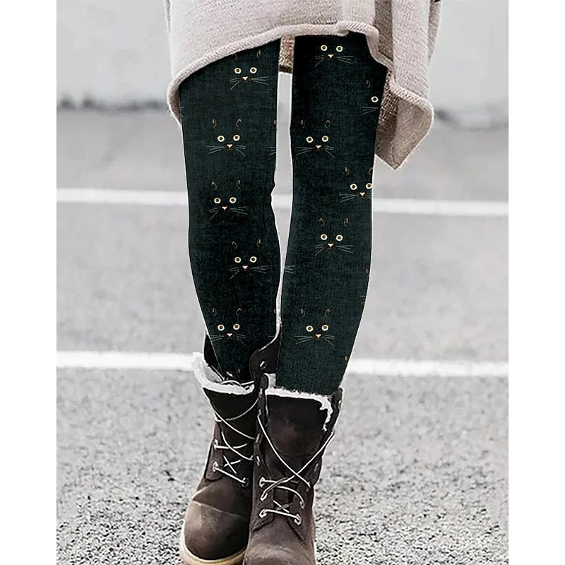 Women's Pants Trousers Leggings Cozy Leggings Streetwear Casual Full Length High Waist Cat Elastic Waist Print Breathability Comfortable Stretchy Vacation Street Daily Wear Black Pink Navy Blue