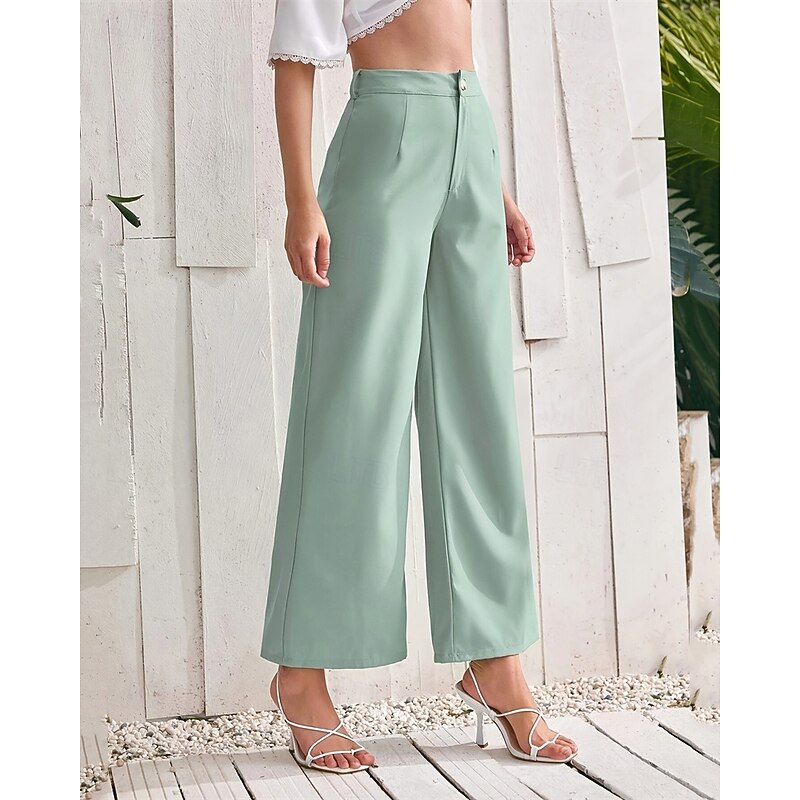 Women's Wide Leg Cropped Pants Palazzo Pants Fashion Streetwear Ankle-Length High Waist Plain Breathability Comfortable Street Daily Wear Going out Green Summer Spring Regular Fit3