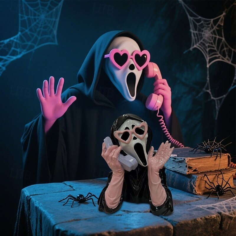 Pink Screaming Face Ghost Figurine Halloween Resin Scary Luminous Glowing Statue for Home Office Desktop Decoration2