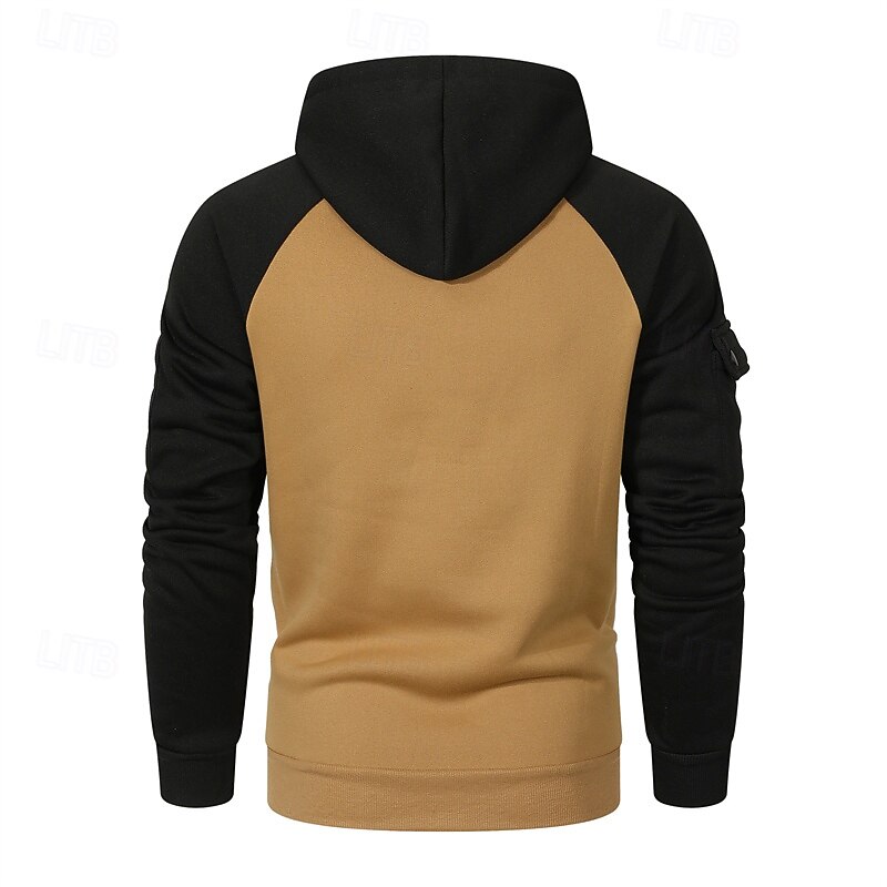 Men's Hoodie Quarter Zip Hoodie Black Camel Dark Gray Hooded Color Block Patchwork Pocket Quarter Zip Sports & Outdoor Daily Holiday Polyester Streetwear Basic Casual Spring Autumn / Fall Clothing3