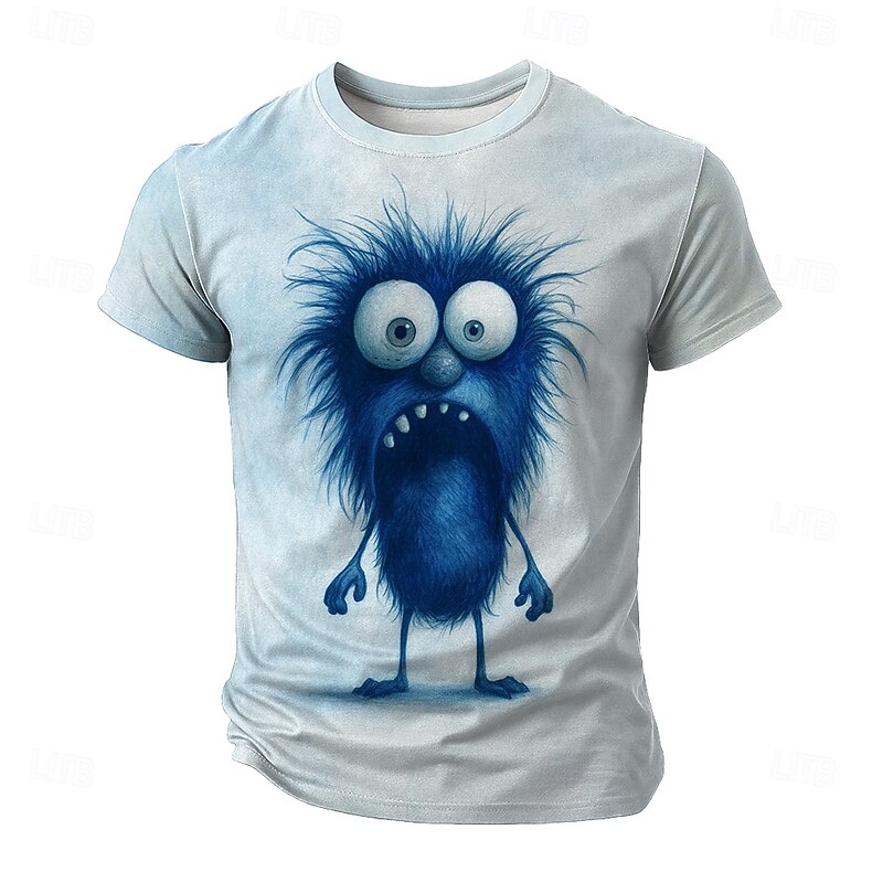 Men's Funny Cartoon Character T Shirt Short Sleeve T shirt 3D Print Crew Neck Shirt Fashion Exaggerated Daily Party Street Casual Blue Green Khaki Summer Spring All Seasons Clothing Apparel S M L XL2