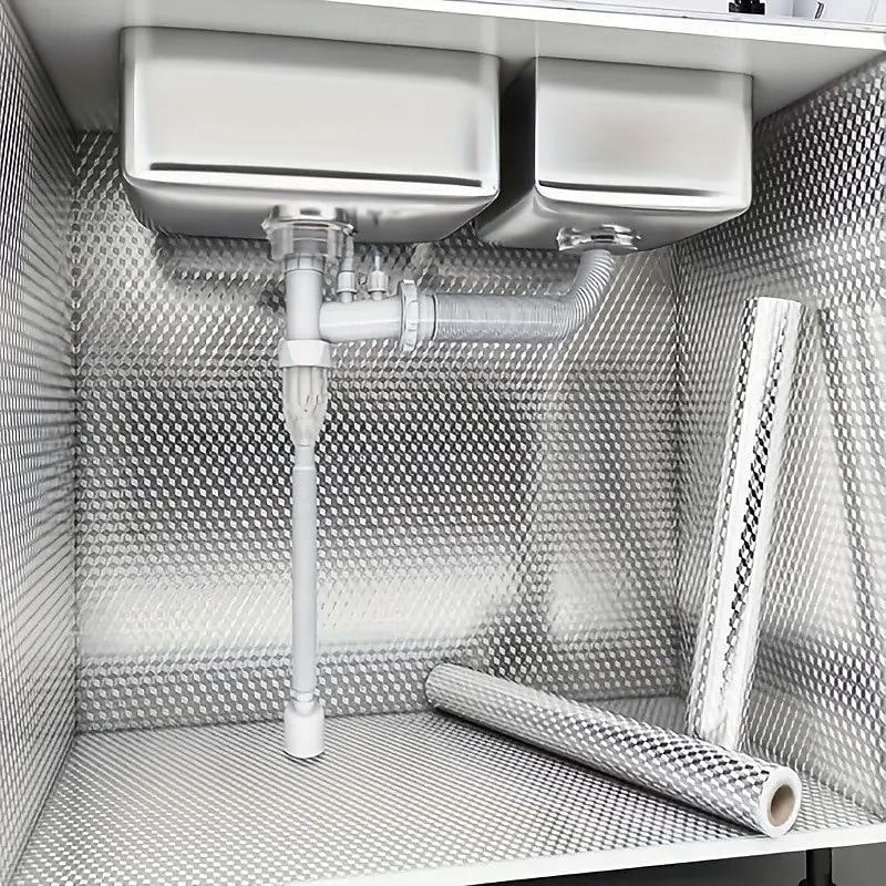 2 Rolls 6M Heat-Resistant Aluminum Kitchen Stickers, Waterproof and Oilproof Drawer Liners for Backsplash and Cabinets, Durable and Easy-to-Clean Foil Paper for Modern Kitchen Organization and Decor4