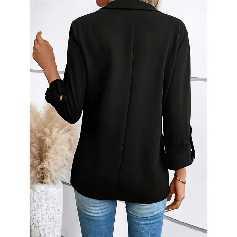 Women's Blazer Comfortable Breathable Pocket Fashion Casual Plain Office Street Casual Daily Wear Single Breasted Regular Turndown Regular Fit Long Sleeve Outerwear Black White Wine Summer Winter3