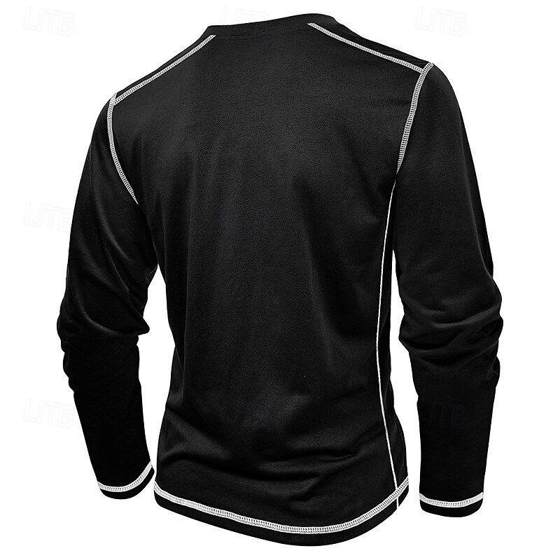 Men's T Shirt Henley Shirt Henley Top Long Sleeve Solid Color Vintage Casual Contrast Stitching Henley Outdoor Causal Casual Spring Fall Spring &  Fall Black White Gray Henley T-Shirt2