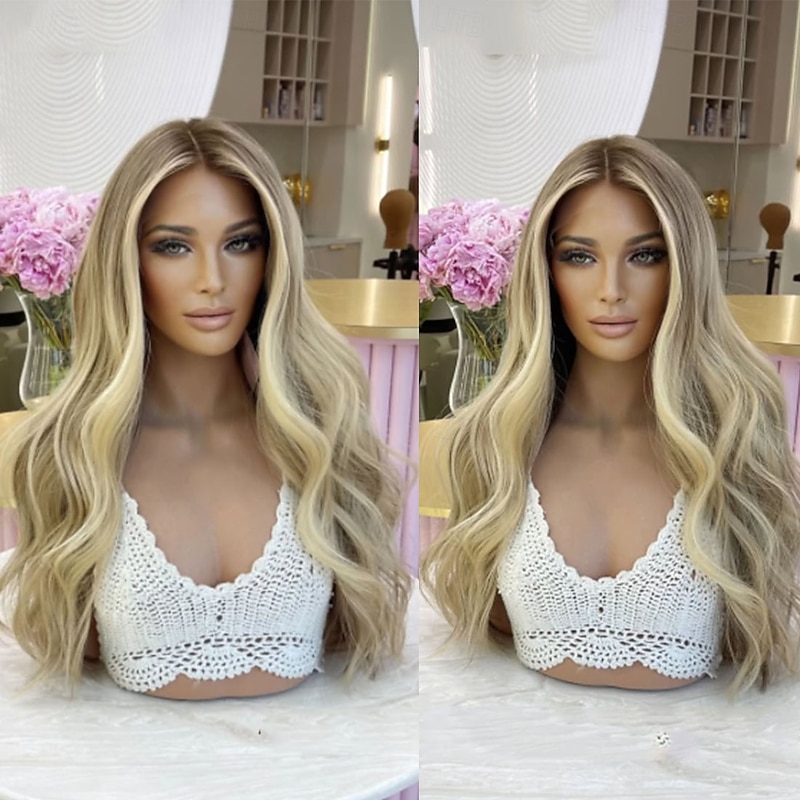 Remy Human Hair 5x5 Closure 13x4 Lace Front Wig Free Part Brazilian Hair Wavy Blonde Wig 150% 180% Density with Baby Hair Highlighted / Balayage Hair 100% Virgin Glueless Pre-Plucked For Women Long