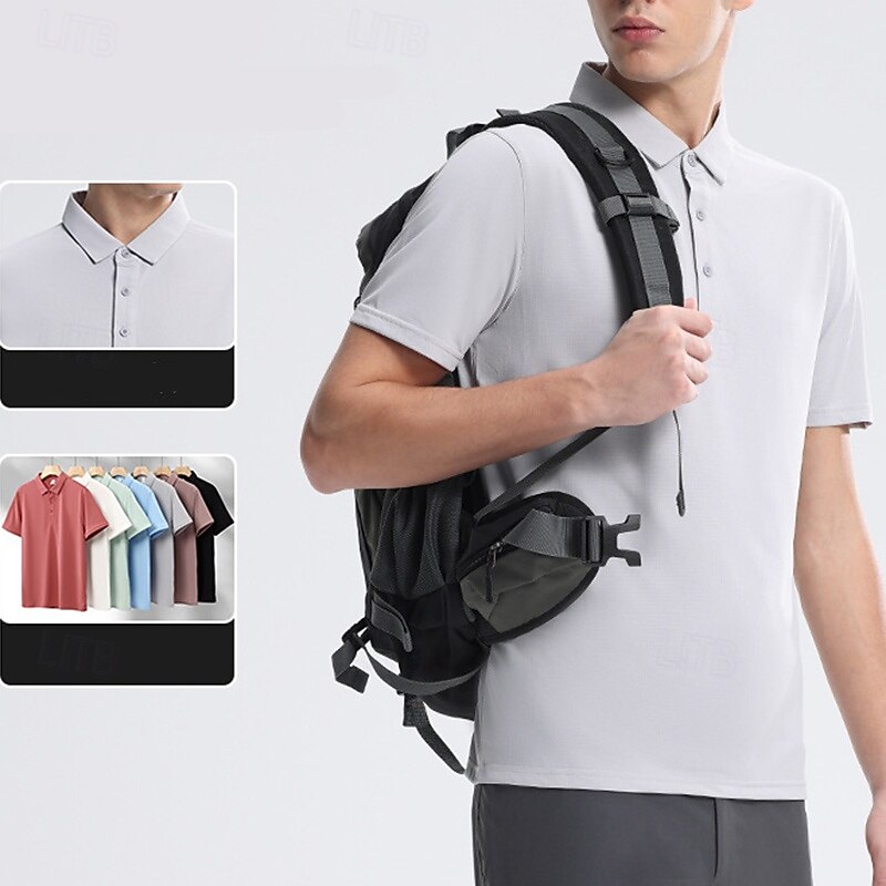 Men's Performance Shirt Sport Tee Shirt Short Sleeve Turndown Top Outdoor Quick Dry Lightweight Sweat wicking Breathable Polyester Dark Pink Black White Tennis Golf Running