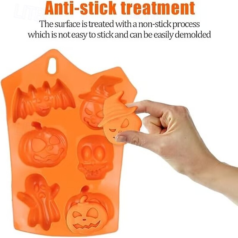 2pcs Halloween Silicone Molds for Cake Decorating, Ghost Pumpkin Tombstone Bat Skull Fondant Molds for DIY Baking, Chocolate, Candy, and Cupcake Toppers3