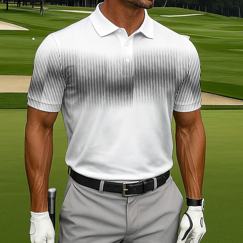 Men's Golf Line Polo Sports Polo Shirts Short Sleeve Polo Shirts Collared Shirts Sportswear Casual Athleisure Outdoor clothing Daily Wear 3D Print Buttons Summer Blue Green Gray3