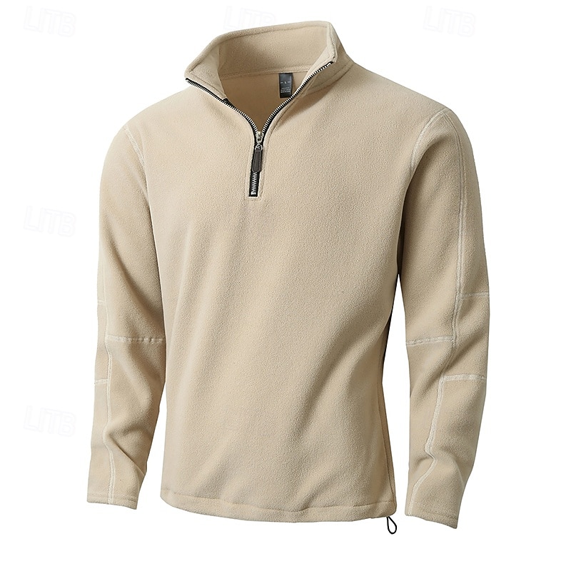 Men's Sweatshirt Fleece Sweatshirt Quarter Zip Sweatshirt Black Blue Beige Gray Standing Collar Plain Zipper Sports & Outdoor Casual Daily Streetwear Cool Sportswear Spring &  Fall Clothing Apparel4
