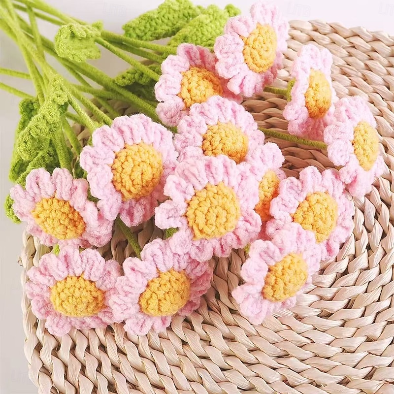 12 handmade lily crochet flower bouquets - beautiful white and yellow floral decorations suitable for home car office - perfect for Valentine's Day Mother's Day Thanksgiving weddings birthdays -2