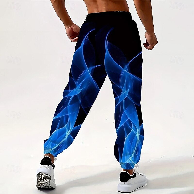 Men's Abstract Flame Sweatpants Joggers Trousers Mid Waist Drawstring Elastic Waist Casual Jogging Streetwear Workout Athletic Sweatpants with Pockets Spring Fall 3D Print Yellow Red Blue2