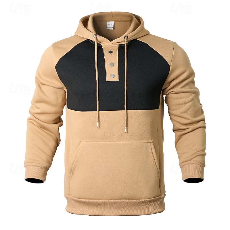 Men's Hoodie Black Burgundy Navy Blue Khaki Gray Hooded Plain Patchwork Color Block Sports & Outdoor Casual Daily Streetwear Cool Sportswear Spring &  Fall Clothing Apparel Hoodies Sweatshirts4