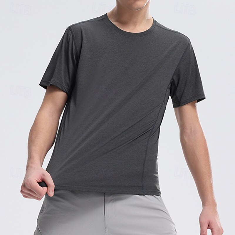 Men's Performance Shirt Sport Tee Shirt Short Sleeve Crew Neck Top Outdoor Quick Dry Lightweight Sweat wicking Breathable Polyester Dark Grey Black White Tennis Golf Running2