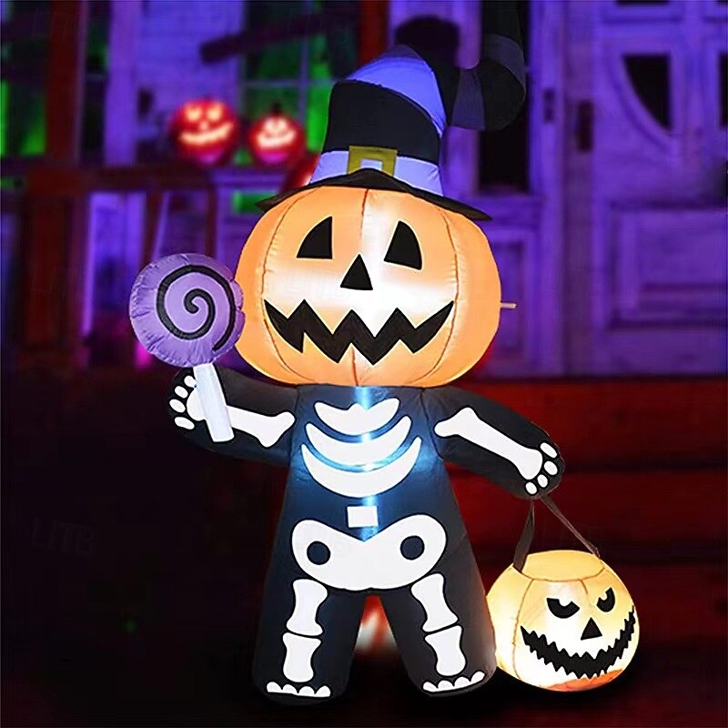 1 Pc Halloween Lantern Candy Handheld Pumpkin Lantern Skeleton Ghost Inflatable Air Model Indoor and Outdoor Courtyard Garden Lawn Path Party Festive Atmosphere Decorative Lights4