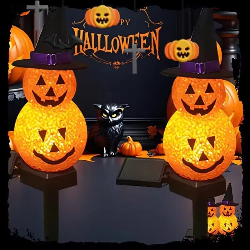 Solar Power Halloween Pumpkin Garden Lamp Ghost Lights For Garden Yard All Saints' Day Gravestone Garden Lawn Yard Patio Decorative Pathway Lights 1X 2X4