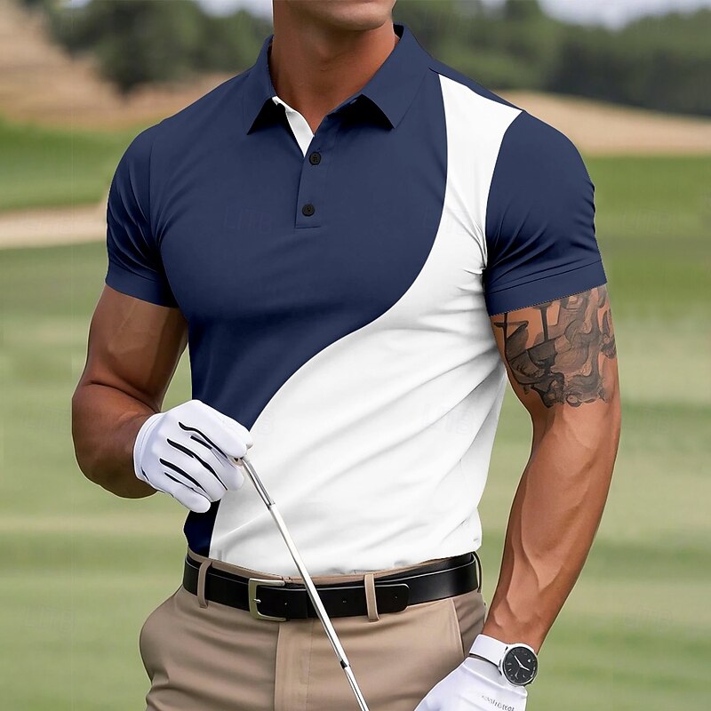 Men's Color Block Golf Polo Sports Polo Shirts Short Sleeve Polo Shirts Collared Shirts Casual Outdoor Athleisure Buttons Summer Yellow Red Navy Blue4