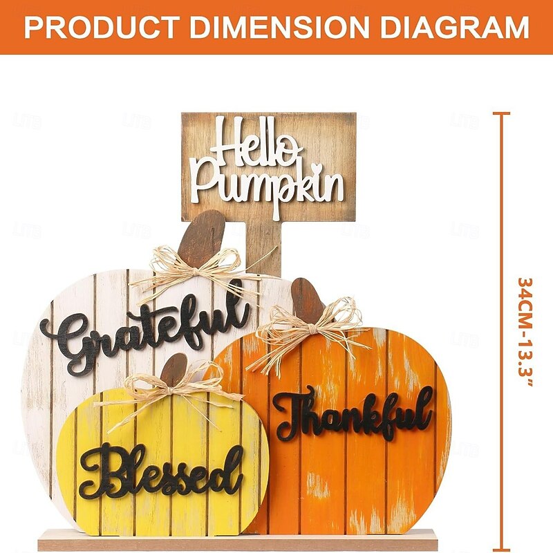 Fall Pumpkin Wooden Table Decor, Thanksgiving Rustic Fall Blessing Sign for Farmhouse, Autumn Harvest Thankful Home Decoration Craft2