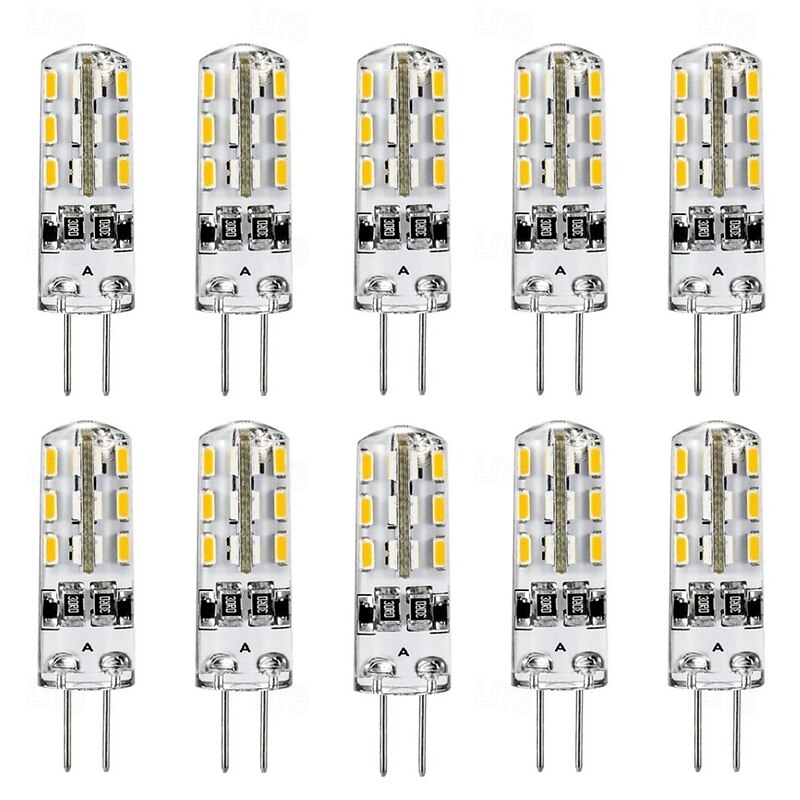 G4 Bi-Pin Base LED Light Bulbs DC 12V 2W 24 SMD 3014 LED 10W Halogen Bulb Equivalent Silicone Light White/Warm White/Red/Green/Blue 10pcs